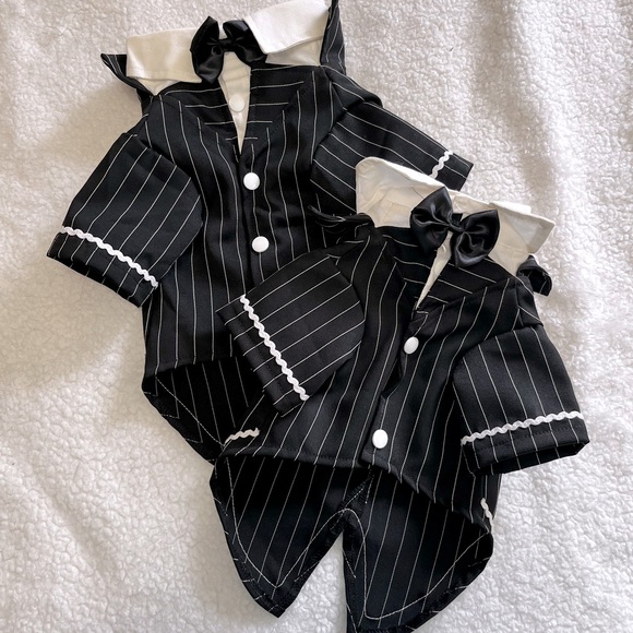 dentrun dog bow tie striped tuxedo suit with buttons - Picture 6 of 13
